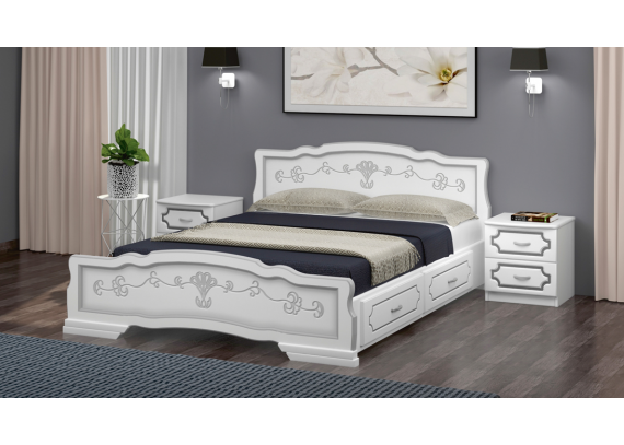 Кровать Карина-6 1,6 белый жемчуг с 2 выдвижными ящиками