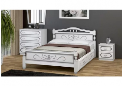 Кровать Карина-5 1,4 белый жемчуг с 2 выдвижными ящиками
