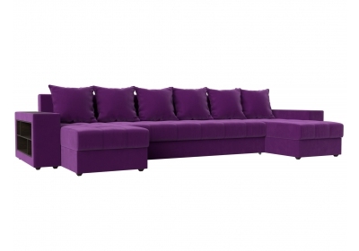П-образный диван Дубай полки слева Микровельвет Фиолетовый