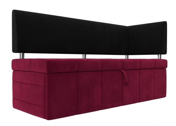 Кухонный прямой диван Стоун с углом правый Микровельвет Бордовый\Черный