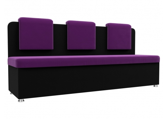 Кухонный прямой диван Маккон 3-х местный Микровельвет Фиолетовый\Черный