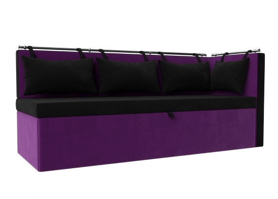 Кухонный диван Метро с углом справа Микровельвет Черный\Фиолетовый