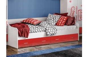 Кровать детская Вега Алфавит 0,9м белый/красный металлик с ящиками