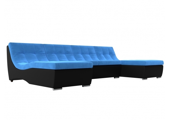 П-образный модульный диван Монреаль Велюр\Экокожа голубой\черный