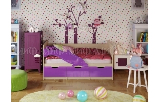 Кровать детская Дельфин-1 1,6м дуб беленый/фиолетовый металлик