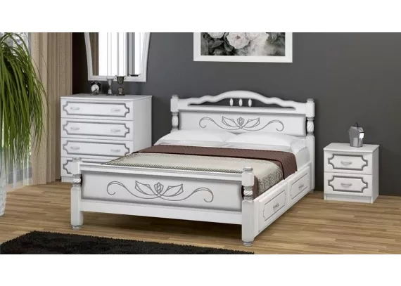 Кровать Карина-5 1,4 белый жемчуг с 2 выдвижными ящиками