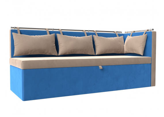 Кухонный диван Метро с углом справа Велюр Бежевый\Голубой
