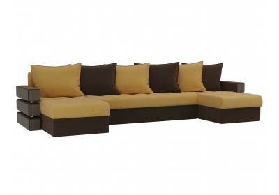 П-образный диван Венеция Микровельвет Желтый\коричневый