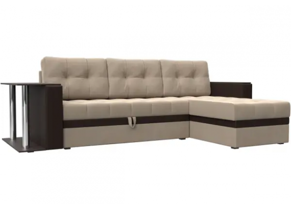 Угловой диван Атланта М Бежевый/Коричневый (Велюр/Экокожа) выставочный образец