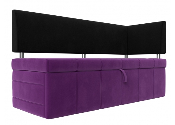 Кухонный прямой диван Стоун с углом правый Микровельвет Фиолетовый\Черный