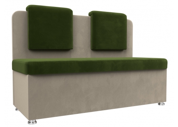 Кухонный прямой диван Маккон 2-х местный Микровельвет Зеленый\Бежевый