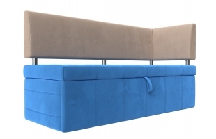 Кухонный прямой диван Стоун с углом правый Велюр голубой\бежевый