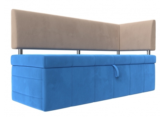 Кухонный прямой диван Стоун с углом правый Велюр голубой\бежевый