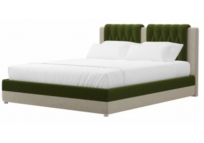 Интерьерная кровать Камилла Микровельвет Зеленый\Бежевый