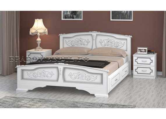 Кровать Елена 1,6 белый жемчуг с 2 выдвижными ящиками