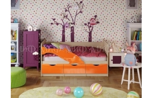 Кровать детская Дельфин-1 2,0м дуб беленый/оранжевый металлик