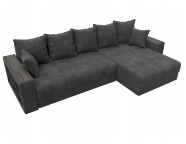 Диван угловой с декором и полкой Лига-050 НПБ Велюр BRUT 16 Темно-серый