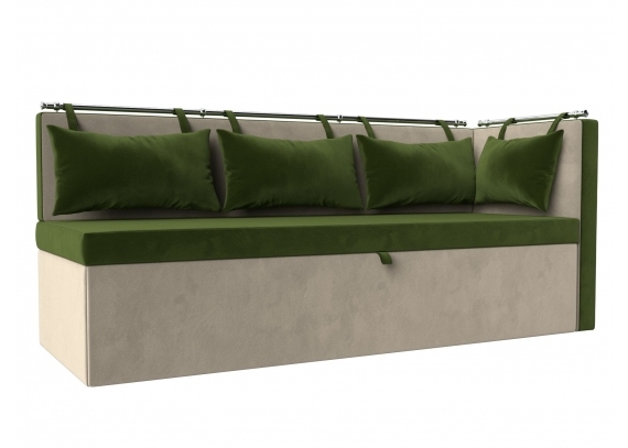 Кухонный диван Метро с углом справа Микровельвет Зеленый\Бежевый