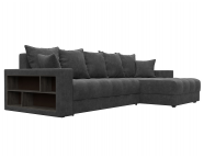 Диван угловой с декором и полкой Лига-050 НПБ Велюр BRUT 16 Темно-серый