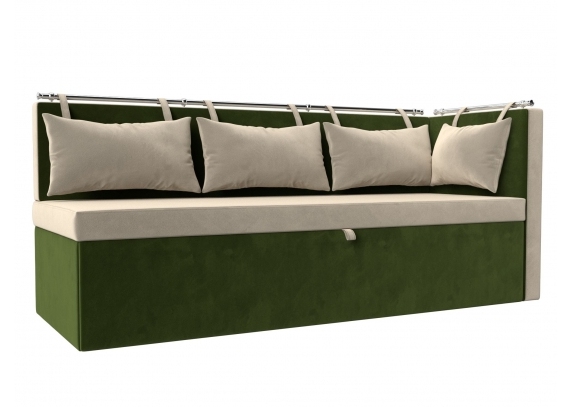 Кухонный диван Метро с углом справа Микровельвет Бежевый\Зеленый