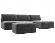 Диван угловой модульный с пуфом Лига-060 НПБ Лонг угол универсальный Велюр TOWER 10 серый