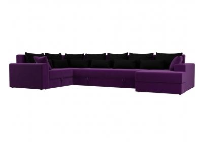 П-образный диван Майами правый угол Микровельвет Фиолетовый\Черный\Черный