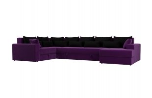П-образный диван Майами правый угол Микровельвет Фиолетовый\Черный\Черный