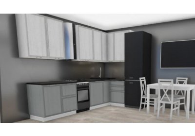 Готовая кухня угловая Орлеан 2,6*1,2 Кантри белый/Кантри серый