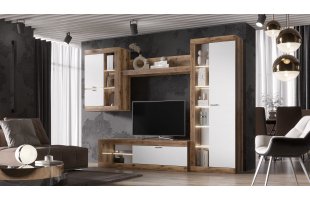 Гостиная Прага модульная Дуб делано/Белый гладкий Набор-1
