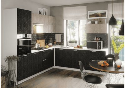 Модульная кухня угловая Бетоны 2,6*2,6 Бетон графит/Бетон снежный