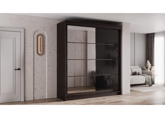 Шкаф-купе Гранд 2,0м Зеркало/Лакобель черная Венге