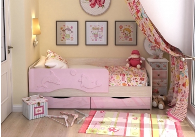 Кровать детская Алиса 1,6м дуб белфорд/розовый металлик