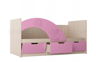 Кровать детская Юниор-3 0,8м дуб беленый/розовый металлик