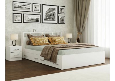 Кровать Арина 1,8м Белый с ящиками