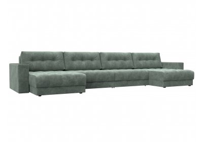 Диван П-образный с декором Лига-049 НПБ Лонг Велюр BRUT 08 зеленый