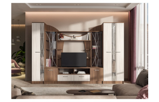 Модульная гостиная Ольбия Ясень шимо темный/Ясень шимо светлый ( шкаф/пенал)