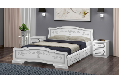 Кровать Карина-6 1,4 белый жемчуг с 2 выдвижными ящиками