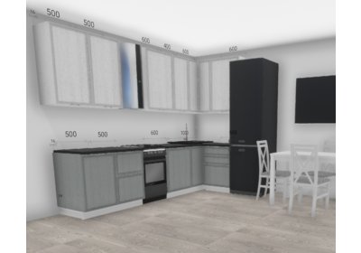 Готовая кухня угловая Орлеан 2,6*1,2 Кантри белый/Кантри серый