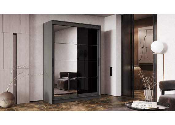 Шкаф-купе Гранд 1,6м Зеркало/Лакобель черная Графит