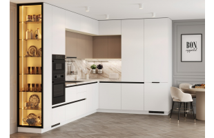 Модульная кухня угловая SKYFREE 3,5*2,4 Белый софт/Латте софт