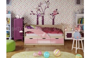 Кровать детская Дельфин-1 2,0м дуб беленый/розовый металлик